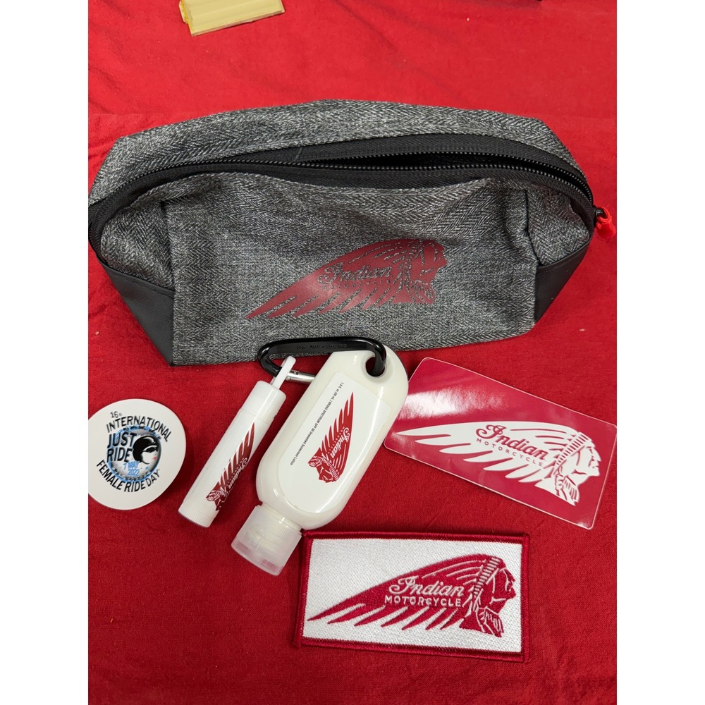 Indian Motorcycle Toiletry Bag Set Patch Sunscreen Lip Balm Decal Sticker Gray